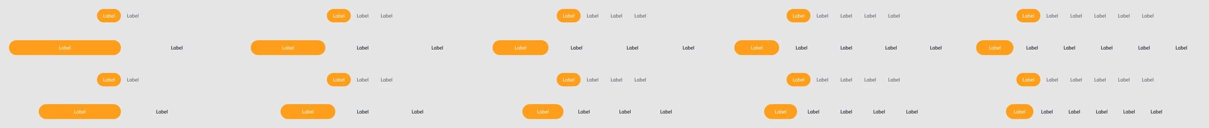 Tab groups of two to six items, in auto and fixed widths