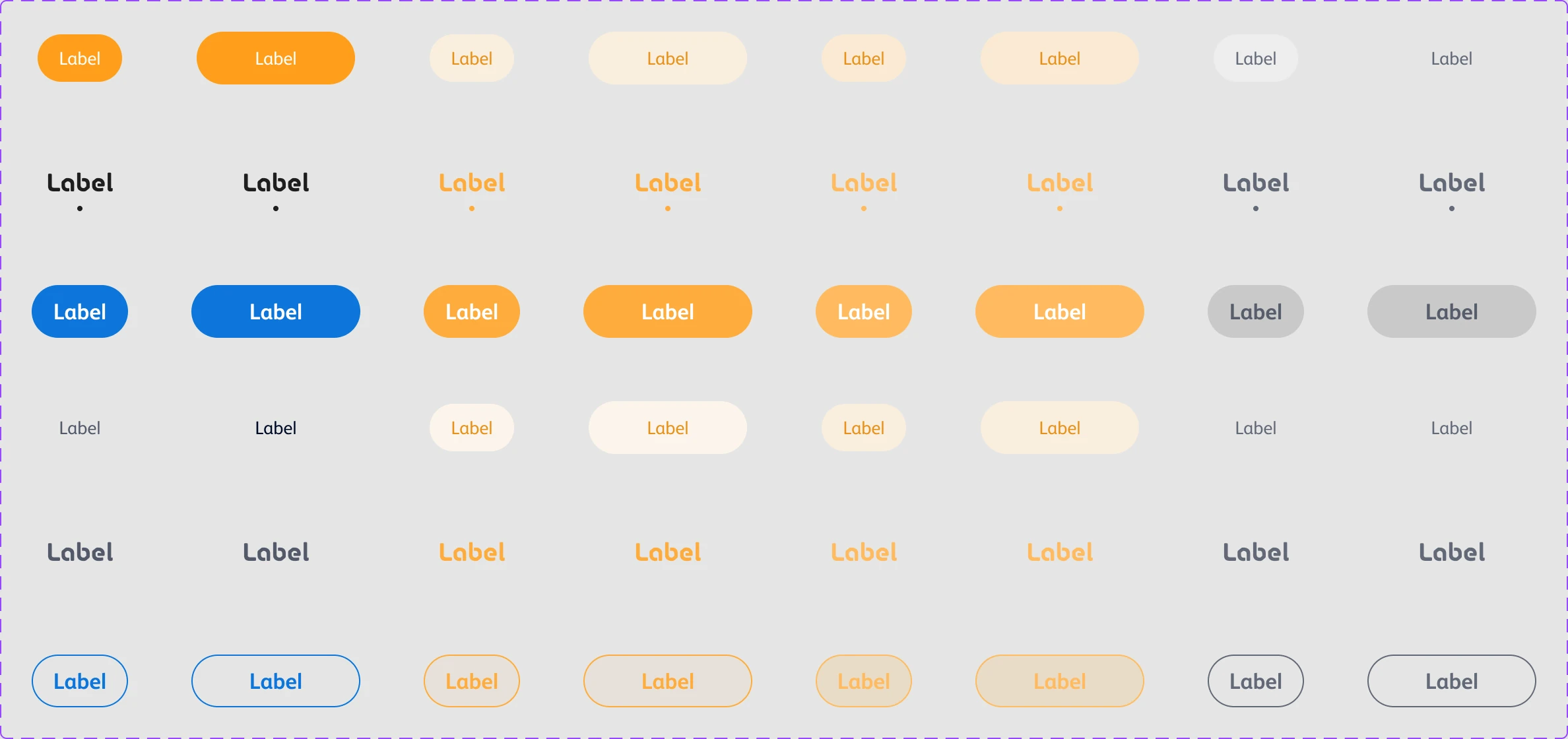 The tab variant matrix: primary, secondary and tertiary levels, auto and fixed scaling, selected and unselected, in default, hover, pressed and disabled states