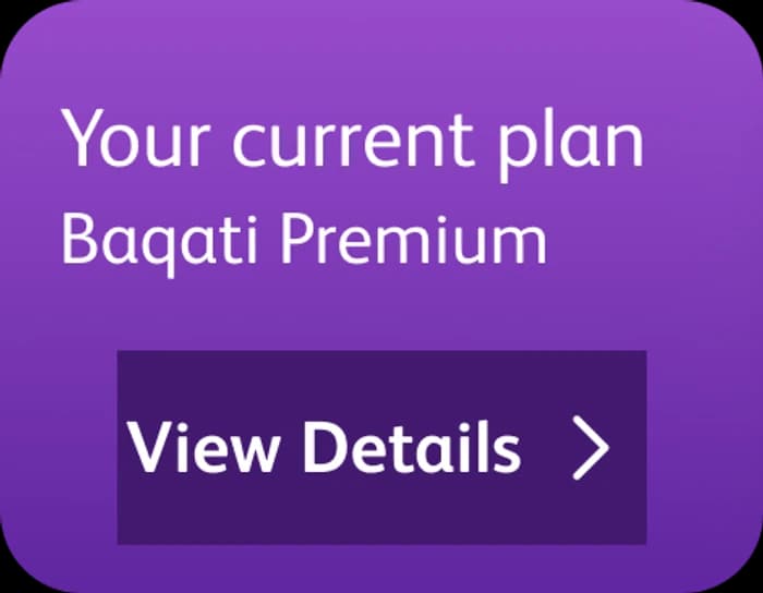 Baqati card: your current plan, Baqati Premium, View details